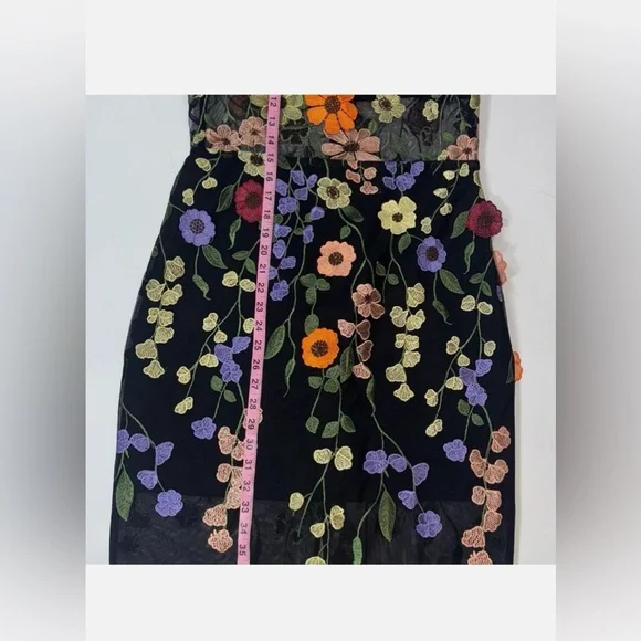BCBGMaxAzria Black Mesh Dress w. Multicolor Floral Embroidery - W Size 10 - NWT. - Picture 13 of 14